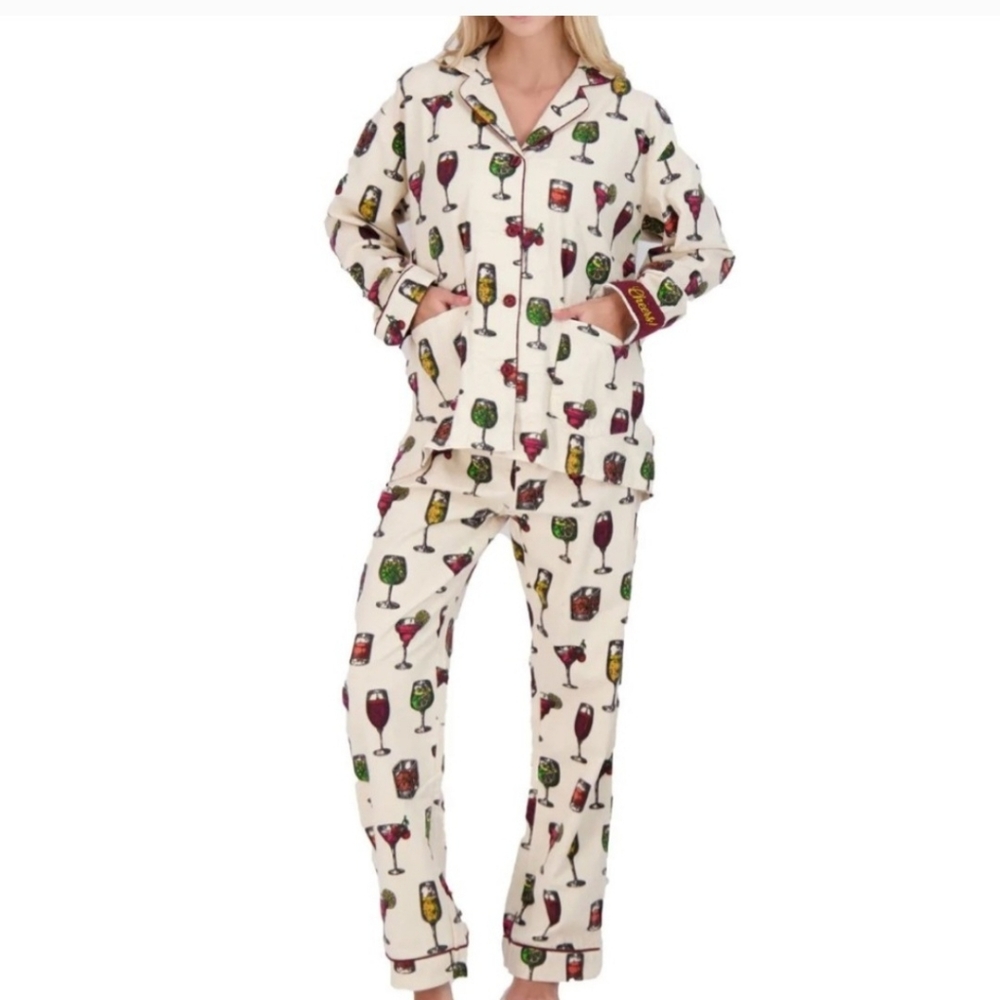 P.J. Salvage Cream Wine Glass Pajama Set